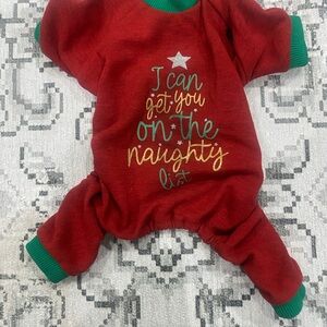 Holiday Red Dog Onesie with Green Accents